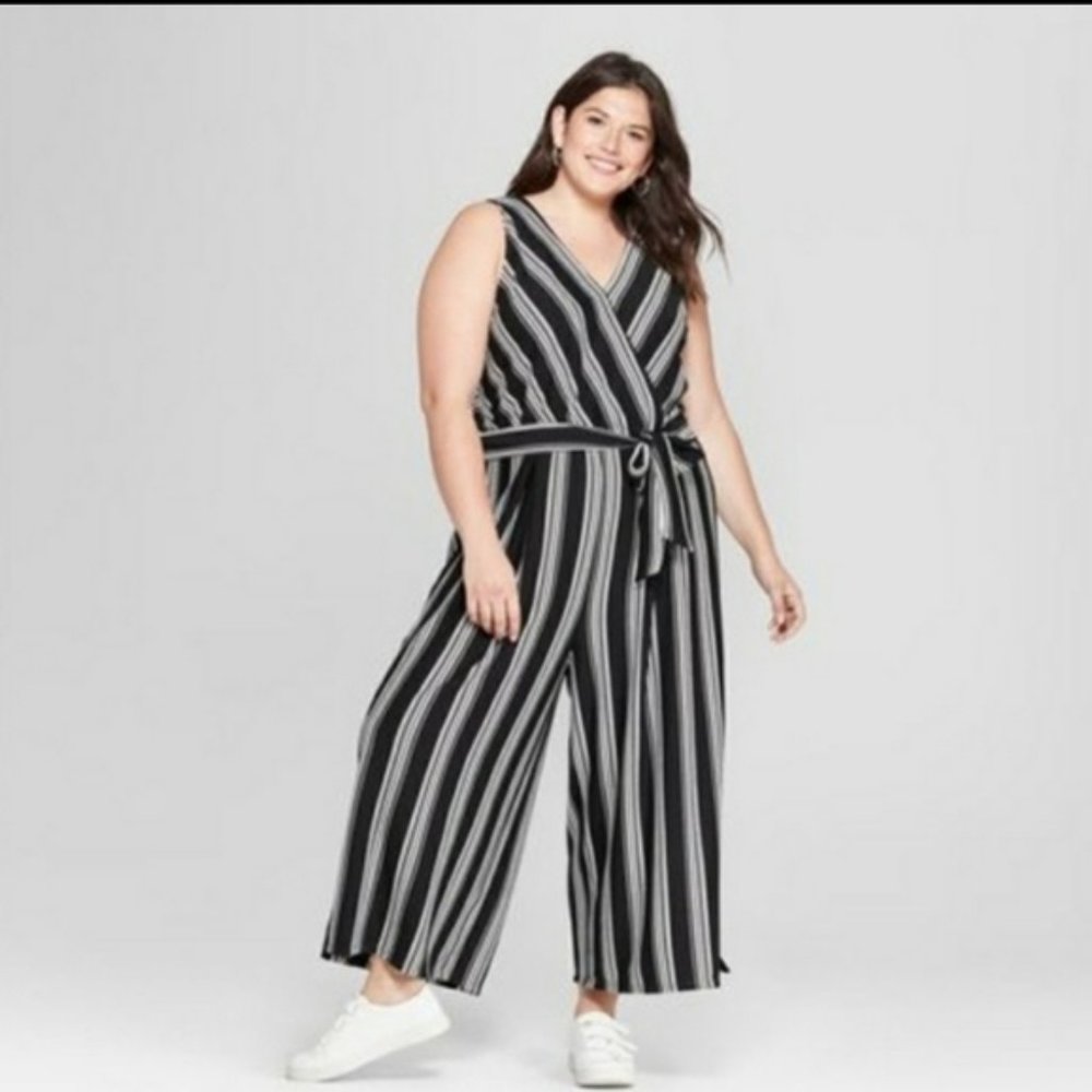 Ava & Viv Striped Faux Wrap Jumpsuit